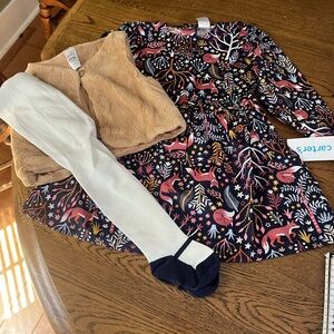 Carter's Floral Dress with Tan Vest and White Tights NWT 24 months